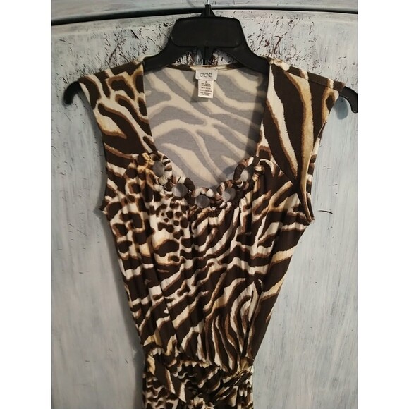 Cache Retro Edgy Zebra Print Dress Brown & Cream Medium Boho Classic Sexy - Picture 2 of 8